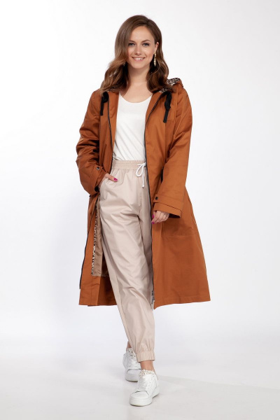 Плащ коричневый oversize с капюшоном и карманами Anna Majewska 1482 миндаль - фото 2