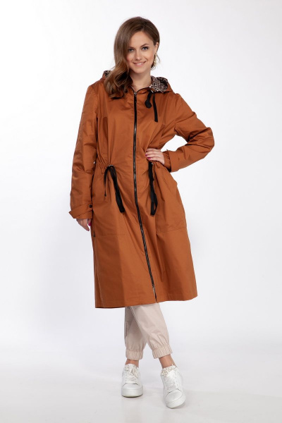 Плащ коричневый oversize с капюшоном и карманами Anna Majewska 1482 миндаль - фото 1