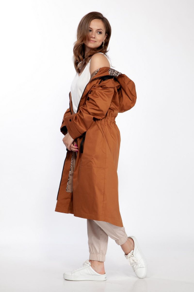 Плащ коричневый oversize с капюшоном и карманами Anna Majewska 1482 миндаль - фото 3