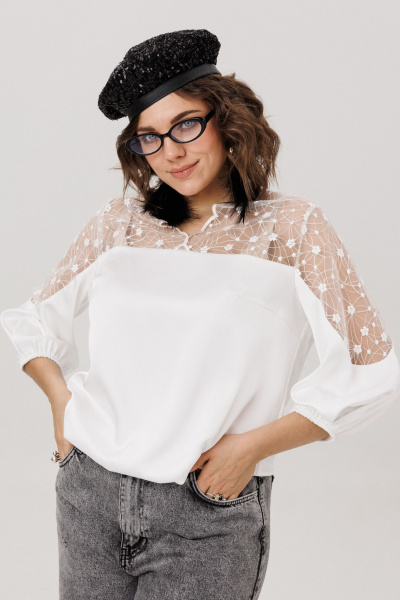 Блуза Anelli 1790 фарфоровое_кпужево - фото 7