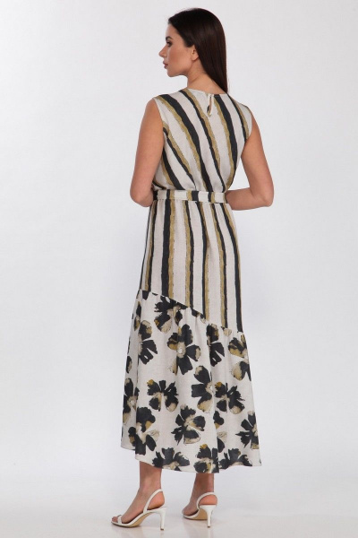 Платье из вискозы с асимметричным воланом и поясом Faufilure C1186  цветы - фото 7