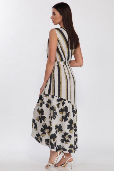 Платье из вискозы с асимметричным воланом и поясом Faufilure C1186  цветы - фото 6