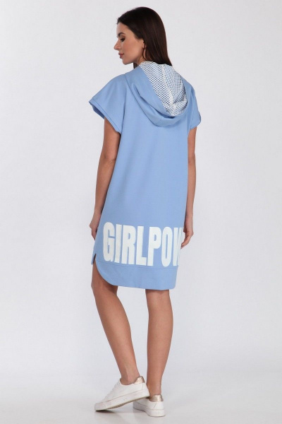 Платье свободного кроя из хлопка с капюшоном и контрастной печатью Faufilure C1181 голубой - фото 7