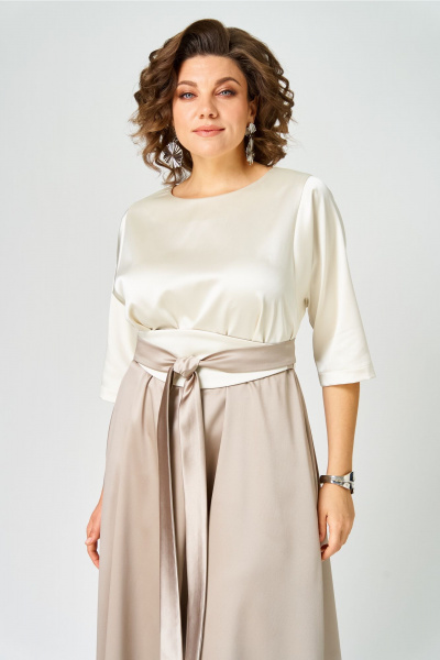 Платье ANASTASIA MAK 1229 молочный+капучино - фото 6