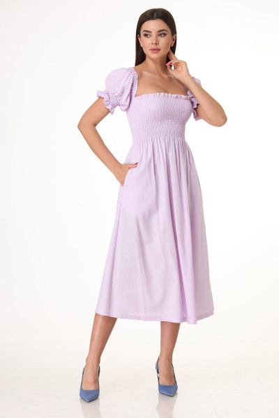 Вискозное платье с эластичным лифом и короткими рукавами Anelli 1032 лаванда - фото 7