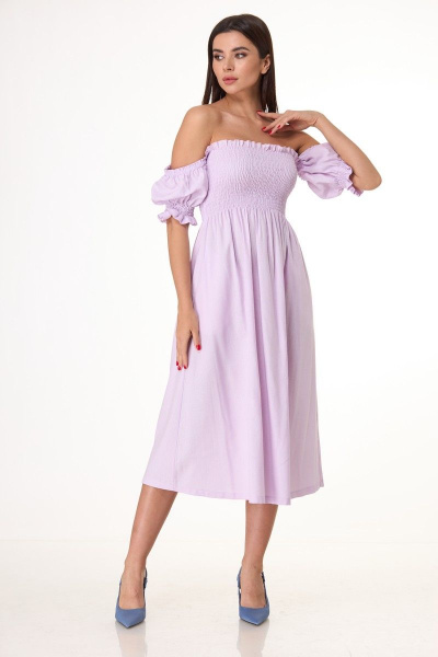 Вискозное платье с эластичным лифом и короткими рукавами Anelli 1032 лаванда - фото 2