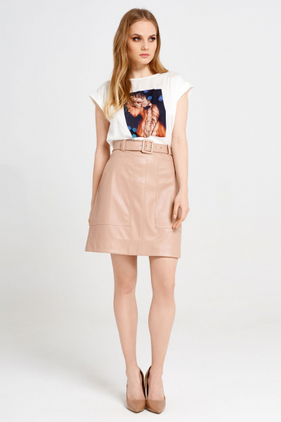 Юбка из экокожи трапециевидного силуэта, с накладными карманами Панда 19057z розовый - фото 1