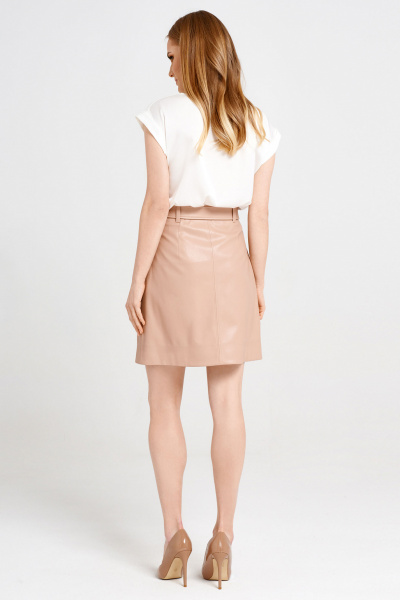 Юбка из экокожи трапециевидного силуэта, с накладными карманами Панда 19057z розовый - фото 2