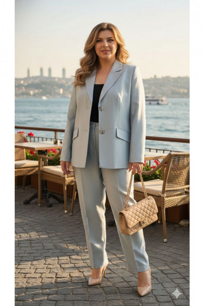 Брюки, жакет Vittoria Queen 27553 серо-голубой - фото 7