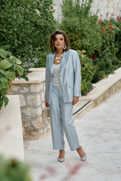 Брюки, жакет Vittoria Queen 27553 серо-голубой - фото 1