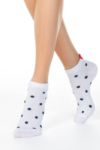 Белые хлопковые носки с пикотом-«сердечком» для спорта и отдыха CONTE CONTE_Active_222_пикот-сердечко белый-горох - фото 4