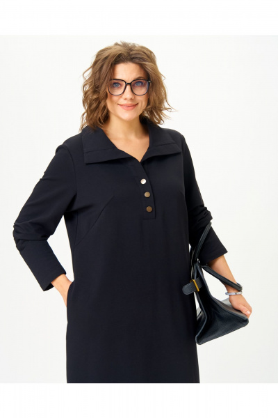 Модное черное платье из трикотажа и хлопка GRATTO 8339 черный - фото 6