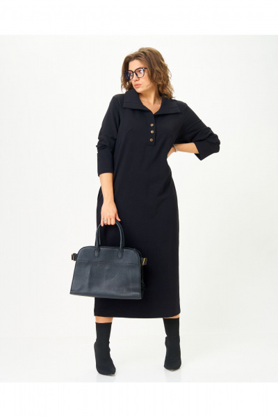 Модное черное платье из трикотажа и хлопка GRATTO 8339 черный - фото 3