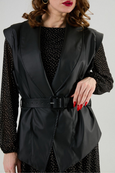 Жилет, платье, ремень NikVa 1021-2 чёрный в горошек и чёрный - фото 10