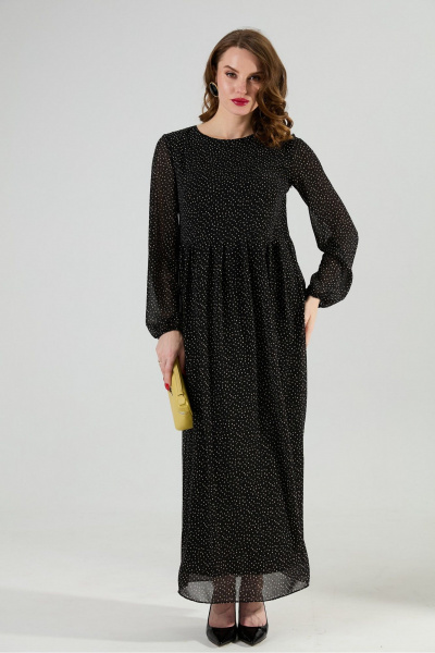 Жилет, платье, ремень NikVa 1021-2 чёрный в горошек и чёрный - фото 9