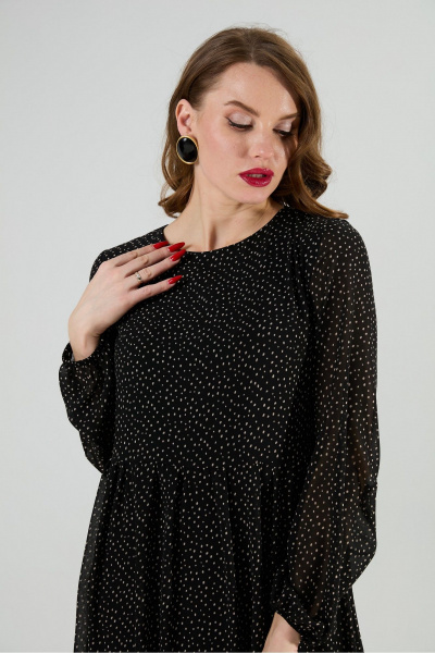 Жилет, платье, ремень NikVa 1021-2 чёрный в горошек и чёрный - фото 8