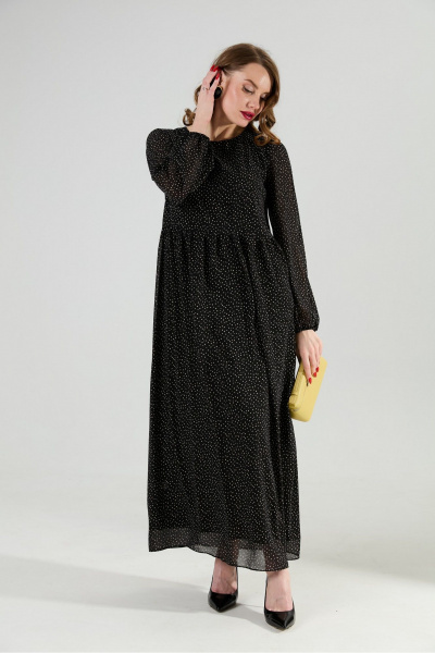 Жилет, платье, ремень NikVa 1021-2 чёрный в горошек и чёрный - фото 2