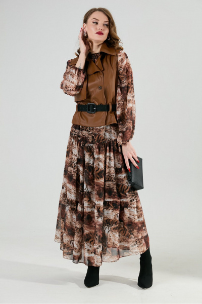 Жилет, платье, ремень NikVa 1022-1 шоколад и тигровая абстракция - фото 12