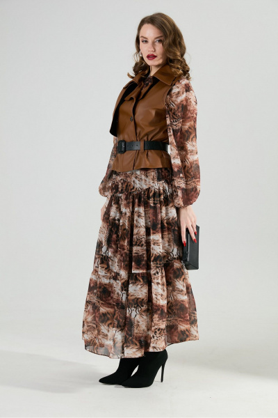 Жилет, платье, ремень NikVa 1022-1 шоколад и тигровая абстракция - фото 8