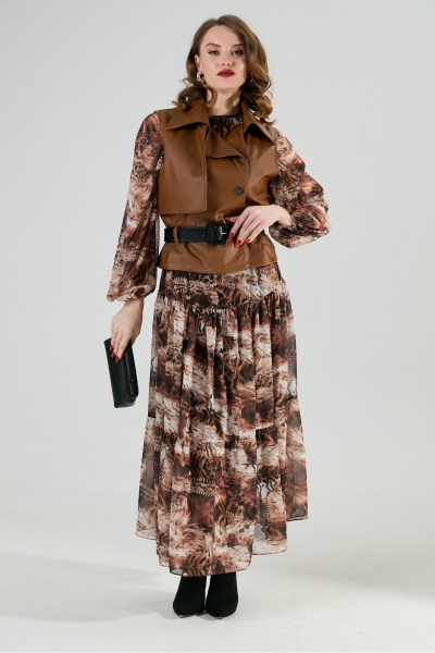 Жилет, платье, ремень NikVa 1022-1 шоколад и тигровая абстракция - фото 7