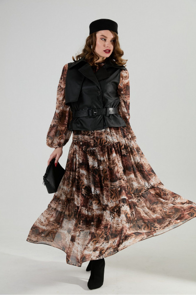 Жилет, платье, ремень NikVa 1022-2 чёрный и тигровая абстракция - фото 14