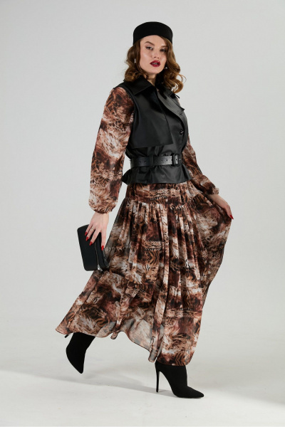 Жилет, платье, ремень NikVa 1022-2 чёрный и тигровая абстракция - фото 13