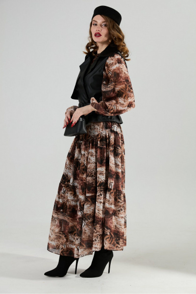 Жилет, платье, ремень NikVa 1022-2 чёрный и тигровая абстракция - фото 10