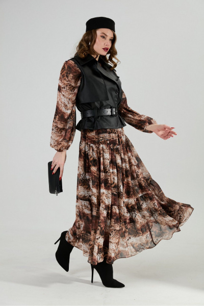 Жилет, платье, ремень NikVa 1022-2 чёрный и тигровая абстракция - фото 7