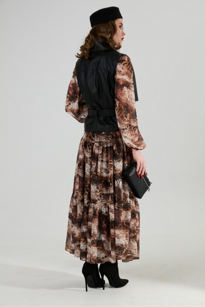 Жилет, платье, ремень NikVa 1022-2 чёрный и тигровая абстракция - фото 6