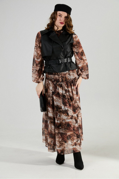 Жилет, платье, ремень NikVa 1022-2 чёрный и тигровая абстракция - фото 3