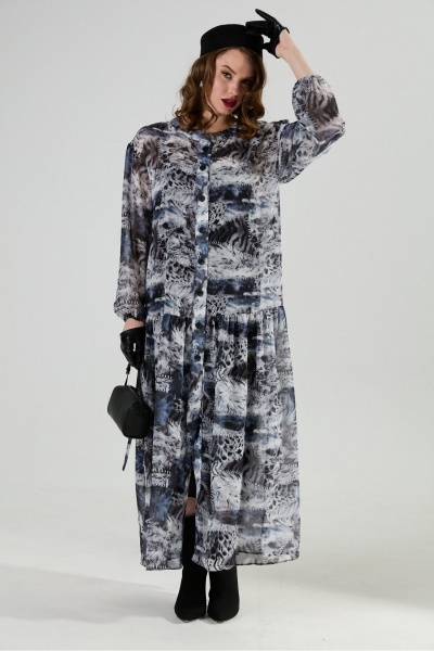 Жилет, платье, ремень NikVa 1024-1 чёрный и серая абстракция - фото 10