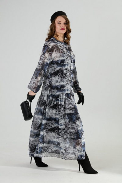 Жилет, платье, ремень NikVa 1024-1 чёрный и серая абстракция - фото 5