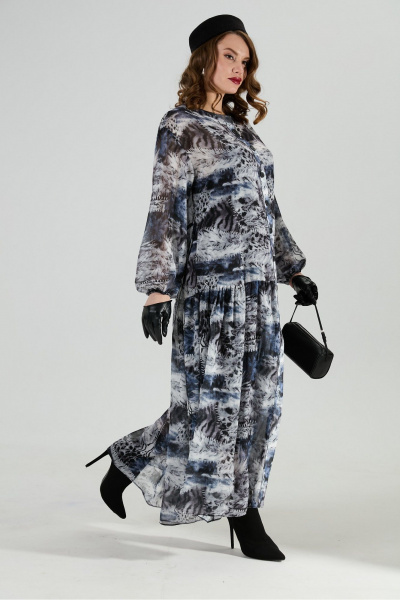 Жилет, платье, ремень NikVa 1024-1 чёрный и серая абстракция - фото 6