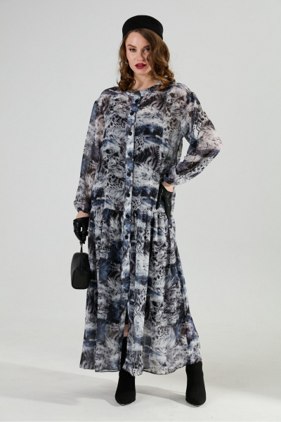 Жилет, платье, ремень NikVa 1024-1 чёрный и серая абстракция - фото 3