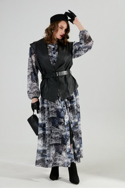 Платье NikVa 1028-1 серая абстракция - фото 8