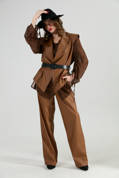 Блуза, брюки, жилет NikVa 1031-2 шоколад - фото 4