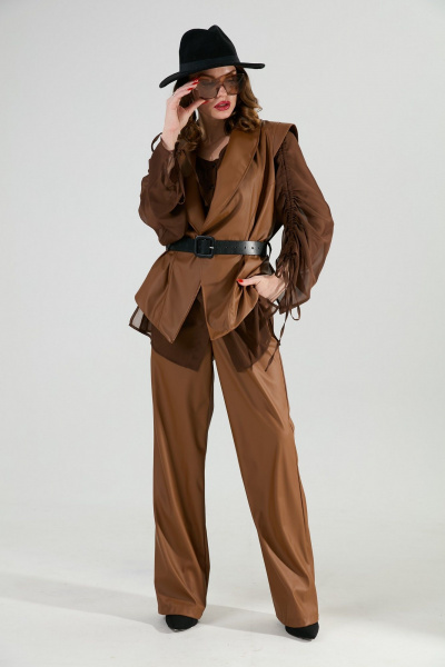 Блуза, брюки, жилет NikVa 1031-2 шоколад - фото 3