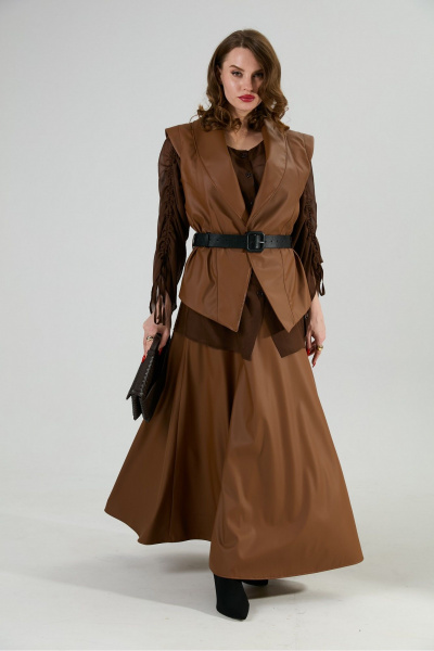 Блуза, жилет, юбка NikVa 1033-1 шоколад - фото 5