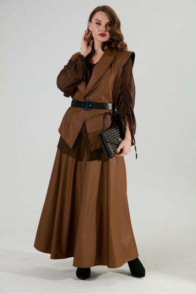 Блуза, жилет, юбка NikVa 1033-1 шоколад - фото 1