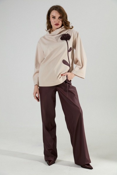 Брюки, джемпер NikVa 922-9 капучино и бордо - фото 1