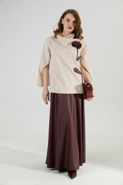 Джемпер NikVa 923-7 капучино и бордо - фото 7