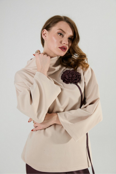 Джемпер NikVa 923-7 капучино и бордо - фото 6