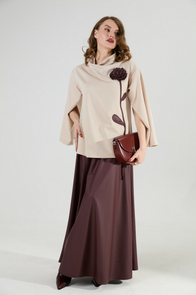 Джемпер NikVa 923-7 капучино и бордо - фото 5