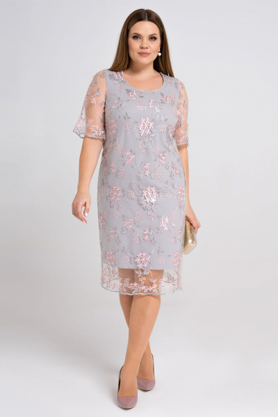 Платье нарядное футляр из кружево с короткими рукавами Панда 37980z серый - фото 1