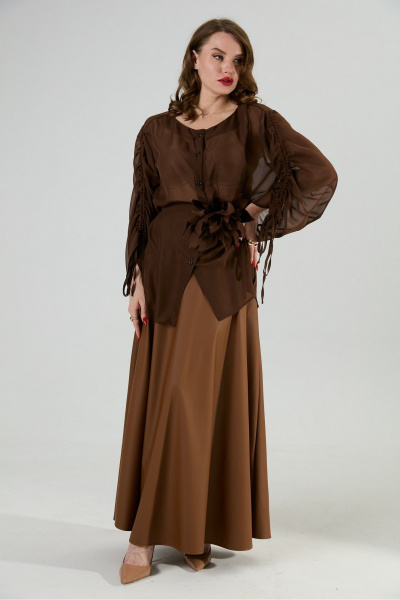 Блуза, юбка NikVa 1032-1 шоколад - фото 1