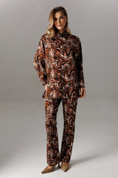 Блуза, брюки Ларс Стиль 1195 шоколадно-молочный - фото 6