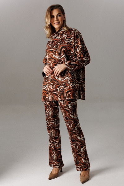 Блуза, брюки Ларс Стиль 1195 шоколадно-молочный - фото 1