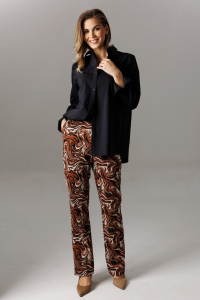Блуза, брюки Ларс Стиль 1196 шоколадно-молочный_черный - фото 6