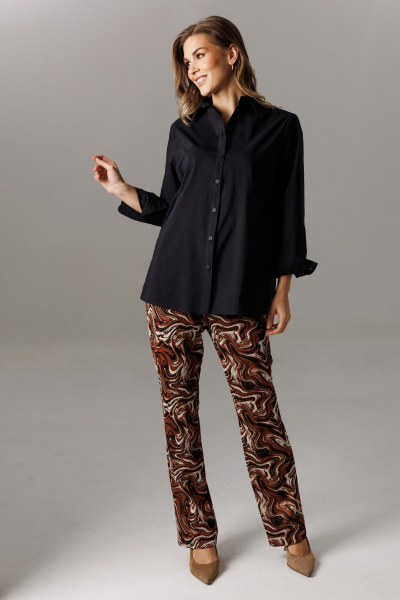 Блуза, брюки Ларс Стиль 1196 шоколадно-молочный_черный - фото 5