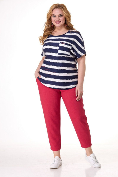 Летний комплект с рельефами и разноуровневой блузой Кэтисбел 2524 - фото 1